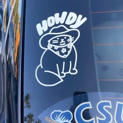 Howdy Cat Cartoon Vinyl Decal - Wnkrs