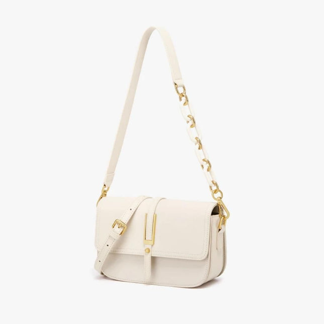 Elegante bolso bandolera y de hombro de piel blanca para mujer