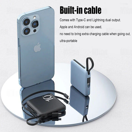 Ultra-Compact 10000mAh Dual-Cable Power Bank - Wnkrs