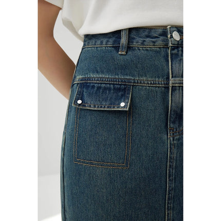 Jupe en jean délavé vintage en coton pour femme