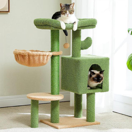 Arbre à chat en forme de cactus avec perchoir rembourré, hamac, condo et griffoirs