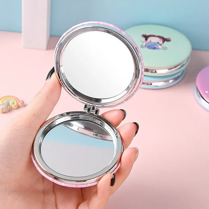 Miroir de maquillage pliable portable avec imprimé dessin animé mignon - Miroir de poche de voyage à 2 faces