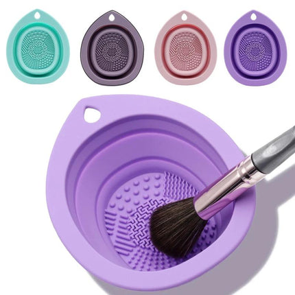 Nettoyeur de pinceaux de maquillage en silicone : bol de lavage pliable portable et tapis de nettoyage