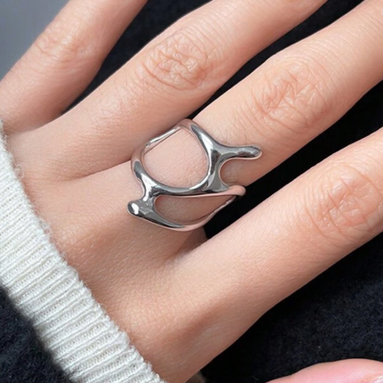 Irregular Hollow Silver Color Wide Ring - Wnkrs