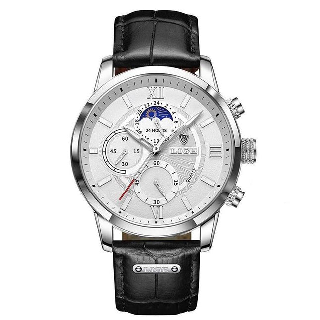 Montre à quartz de luxe décontractée en cuir pour homme