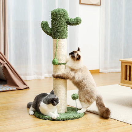 Rascador para gatos con forma de cactus, bola colgante y envoltura de sisal