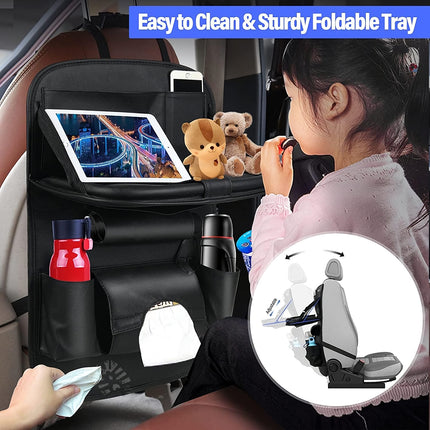 Luxury PU Leather Car Seat Back Organizer with Foldable Tray - Wnkrs