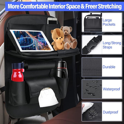 Luxury PU Leather Car Seat Back Organizer with Foldable Tray - Wnkrs