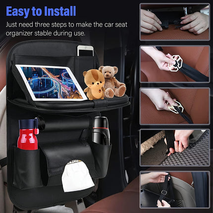 Luxury PU Leather Car Seat Back Organizer with Foldable Tray - Wnkrs