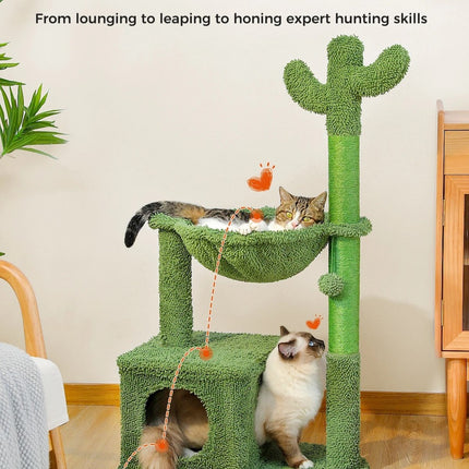 Árbol para gatos en forma de cactus con hamaca, poste rascador y cuerda de sisal