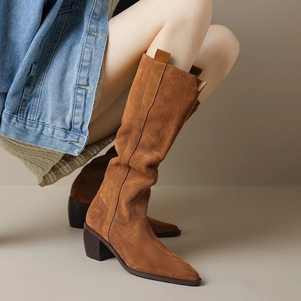 Botas vaqueras de tacón grueso para otoño e invierno