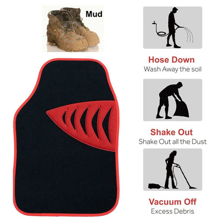 Universal Car Floor Mats with Red Trim Edging & Shark Gill Pattern - Wnkrs