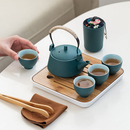 Stoneware Handle Pot With One Pot And Four Cups Outdoor Travel Tea Set - Wnkrs