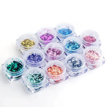 Lot de 12 paillettes pour nail art en forme d'étoiles scintillantes