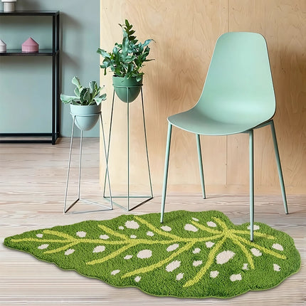 Tapis en peluche irrégulier à motif de feuilles de bégonia tachetées pour le salon