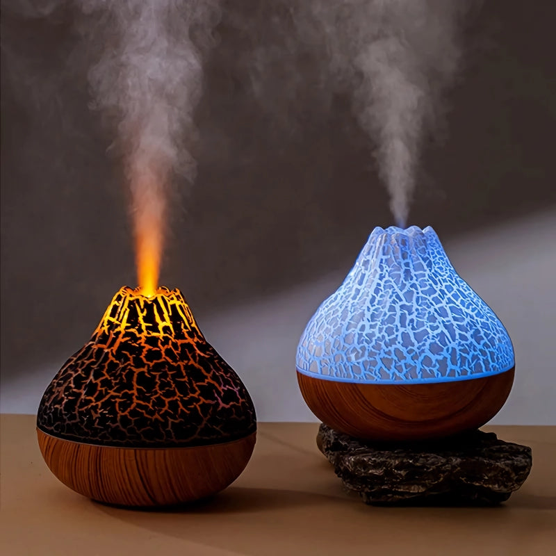 300ml Volcano Air Humidifier with USB, 7-Color Night Light, and Water Mist Diffuser
