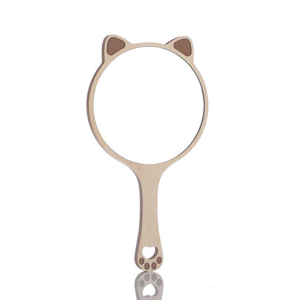 Charmant miroir de maquillage à main en bois avec un joli motif d'oreille de chat