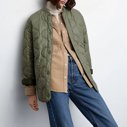 Veste matelassée boutonnée légère et chic - Manteau vert armée rétro