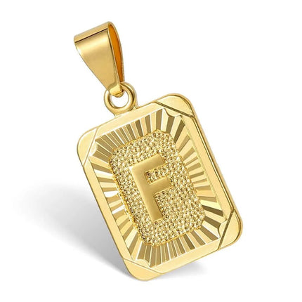 Gold Plated Initial Necklace with Cuban Curb Chain - Unisex Personalized Letter Pendant