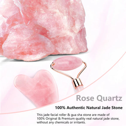 Ensemble rouleau de jade et gua sha en quartz rose naturel