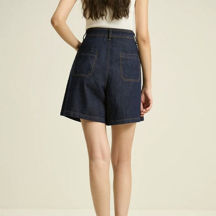 Short ample taille haute bleu denim foncé