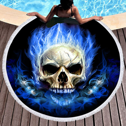 Scary Skull Round Beach Towel Fiber Picnic Mat - Wnkrs