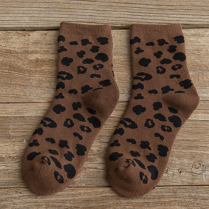 Calcetines de tubo de algodón rizo cálidos con estampado de leopardo para mujer