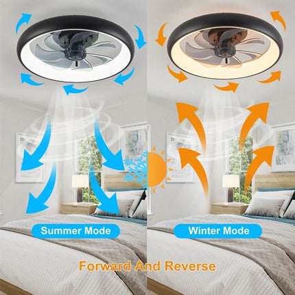 Modern Black LED Ceiling Fan with Dimmable Chandelier - Wnkrs