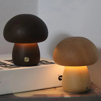 Charming Touch-Control LED Mushroom Night Light - Wooden Bedside Lamp with USB Charging - Wnkrs