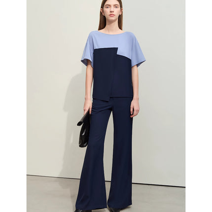 Ensemble chemise en mousseline épissée minimaliste et pantalon à jambes larges pour femme