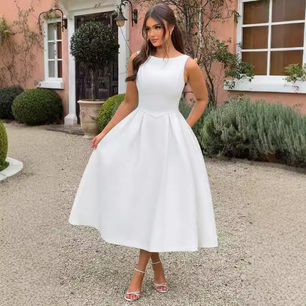 Vestido de mujer con escote redondo, elegante, sin espalda y largo con tirantes