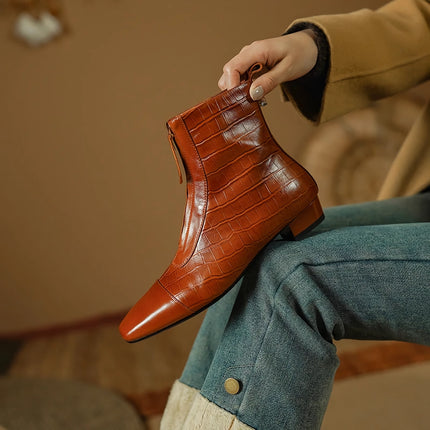 Bottes chaudes élégantes en cuir véritable avec fermeture éclair sur le devant