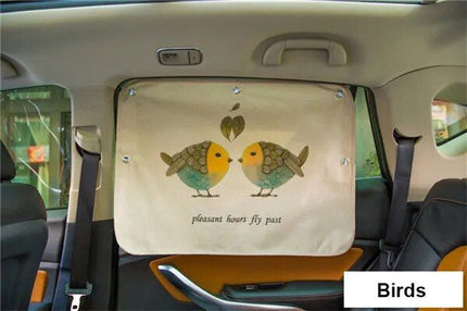 Cute Cartoon Linen Car Sun Shade Curtain for Windshield and Side Windows - 70cm x 50cm - Wnkrs