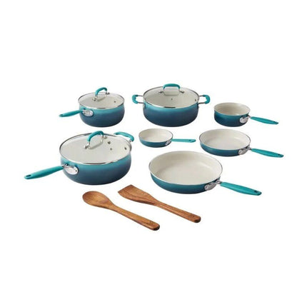 12-Piece Porcelain Enamel Ceramic Cookware Set in Ombre Teal - Wnkrs