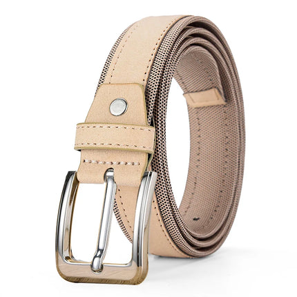 Ceinture en cuir suédé pour homme avec sangle en tissu Oxford – Boucle ardillon de luxe en cuir véritable