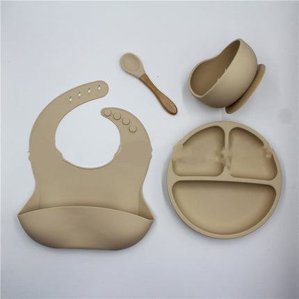 Bib Dinner Plate Spoon Bowl 4 Piece Set Silicone Baby Bowl Bib Plate Set - Wnkrs