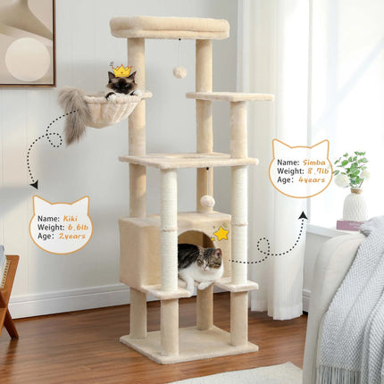 Árbol para gatos de varios niveles con condominio y postes para rascar