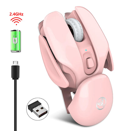 Souris sans fil rechargeable 4D rose 2,4 G avec coque en alliage d'aluminium, 1600 dpi réglable pour le bureau et les jeux