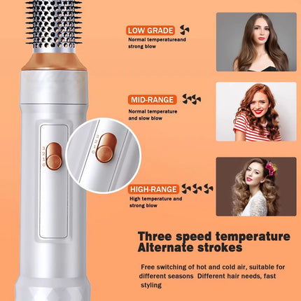 Brosse sèche-cheveux à air chaud 5 en 1 avec technologie ionique négative et accessoires amovibles