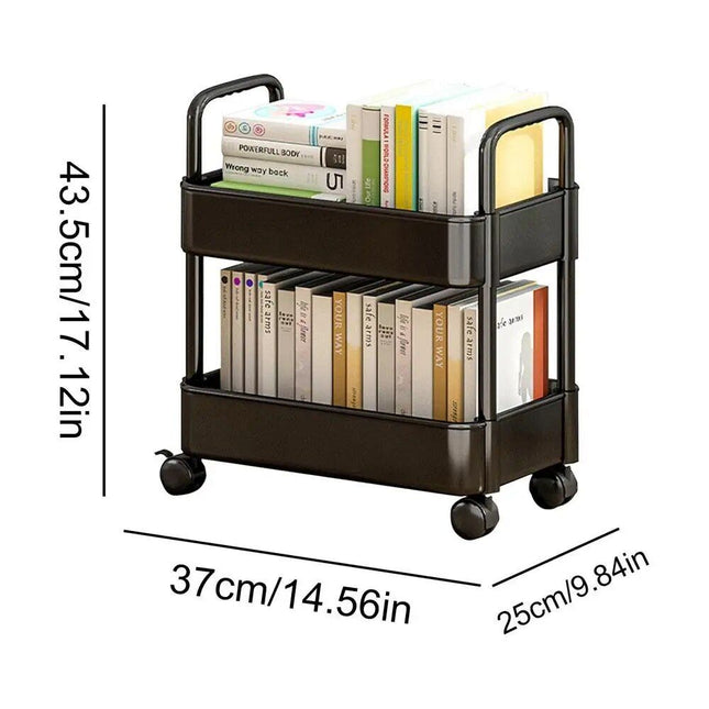 Compact 2-Tier Mobile Bookshelf Cart with Wheels - Wnkrs