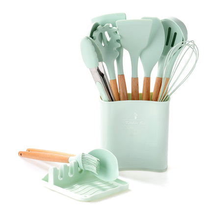 Kitchen Wooden Handle Kitchenware Set With Storage Square Bucket - Wnkrs