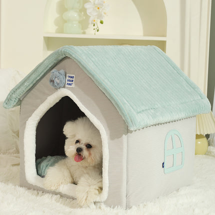 Casa plegable para mascotas con colchón extraíble para dormir