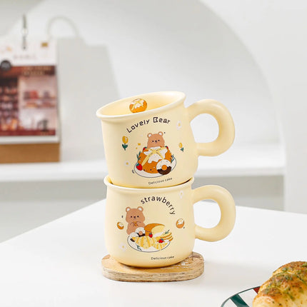 Tasse à café et à lait en céramique avec joli motif ours beige – Design de dessin animé adorable pour le bureau et le dortoir