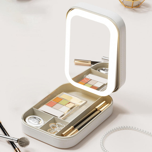Miroir de maquillage LED portable avec luminosité réglable et rangement