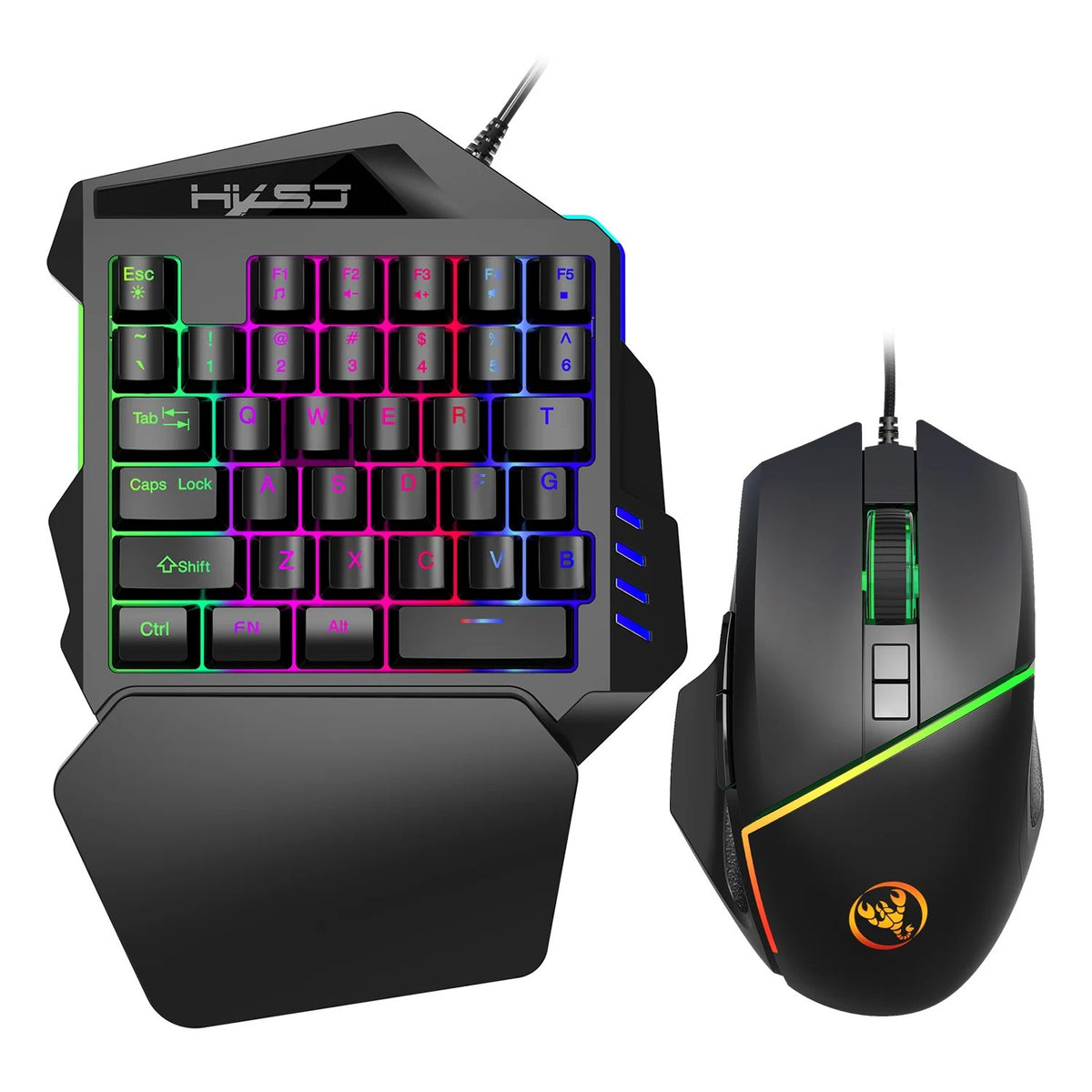 Gaming One-Handed Keyboard and Mouse Combo USB Teclado Rainbow Backlit for Gaming Enthusiasts