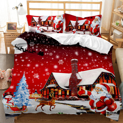 Red Christmas 3D Digital Print Ground Bedding Three-piece Set - Wnkrs