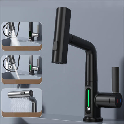 Intelligent Digital Display Faucet Pull-out Basin Faucet Temperature Digital Display Rotation - Wnkrs