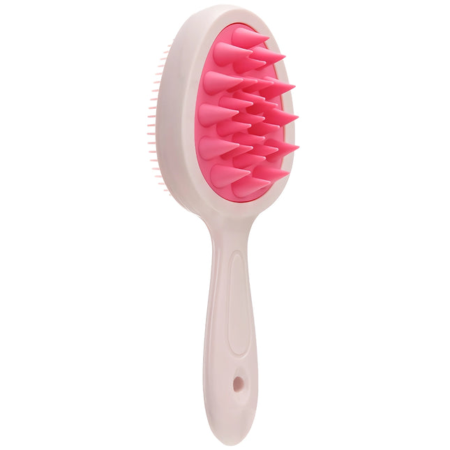 Brosse de massage du cuir chevelu en silicone double face avec long manche