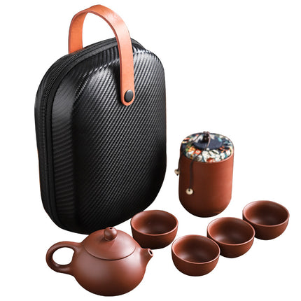 Travel Tea Set Portable Set Household Purple Sand A Pot Of Four Cups Tea Cans Outdoor Car Products - Wnkrs