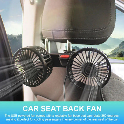 Dual Head USB Car Fan with 360° Rotation for 12V/24V Vehicles - Wnkrs